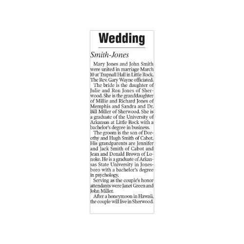 Deluxe Wedding Announcement (no photo) ($100)