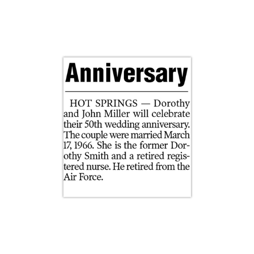 Basic Anniversary Announcement (no photo)