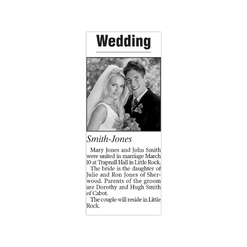 Basic Wedding Announcement with full-column photo of two people ($50)
